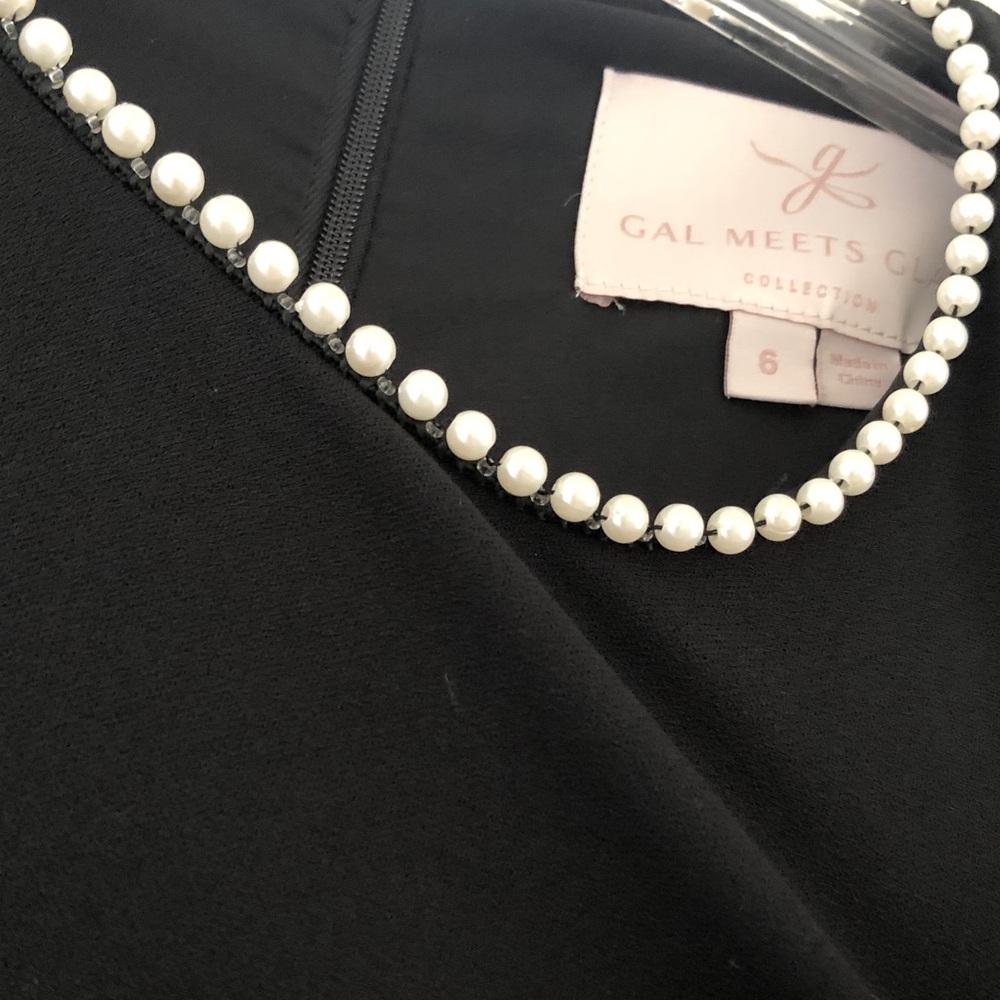 Gal Meets Glam Victoria Black A-Line Midi Dress with pockets and pearls - Picture 5 of 5